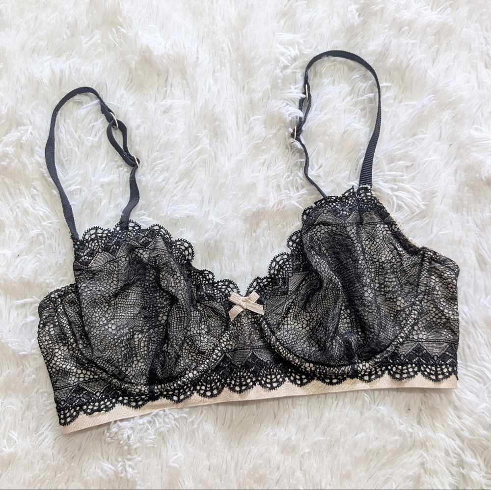The Body by Elle Macpherson Black Lace Sheer Unpadded Underwire Bra Size 34D